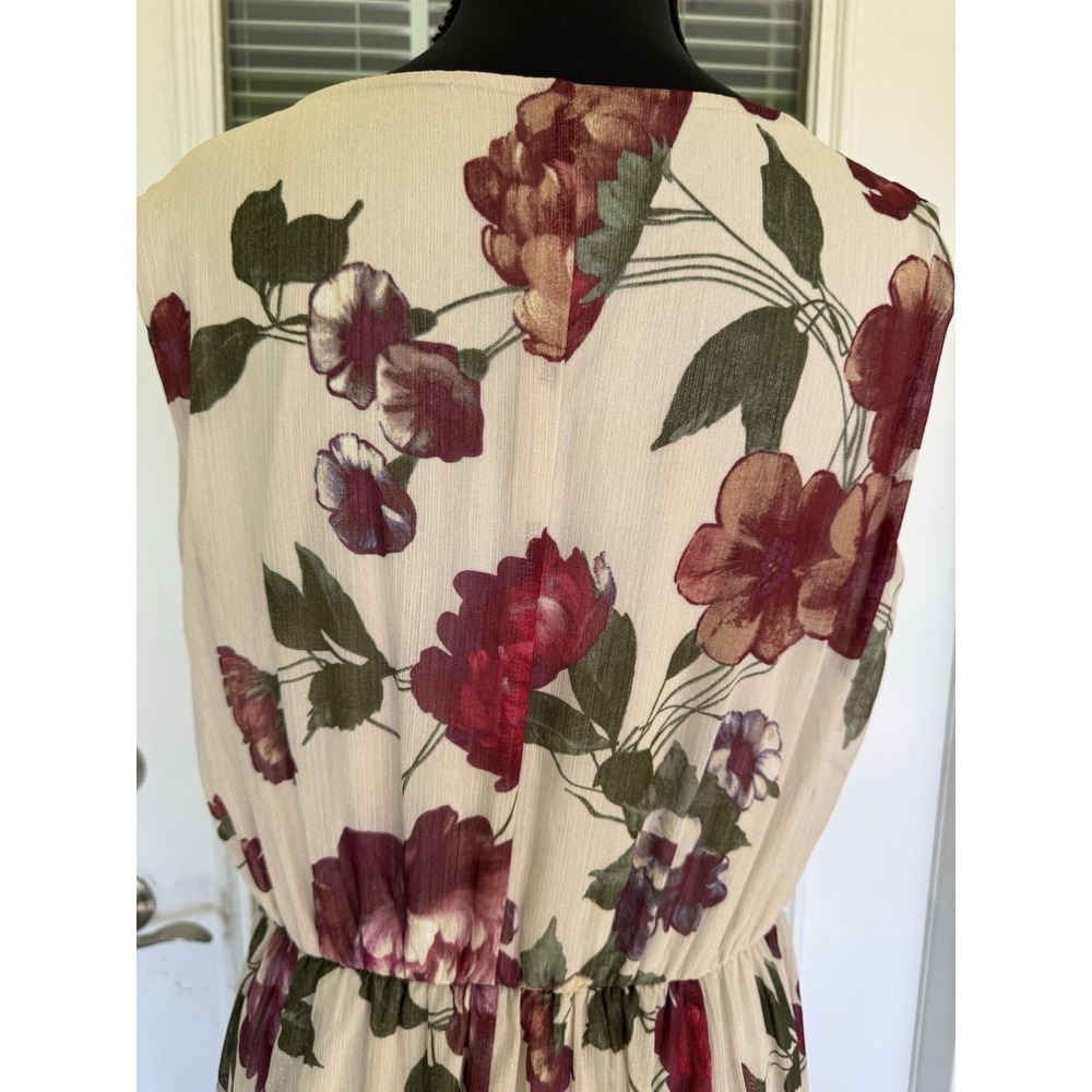 Floral Sheer Metallic Weave Rhinestone Waist Sz 8 Romantic Tea Length Dress - Picture 7 of 9